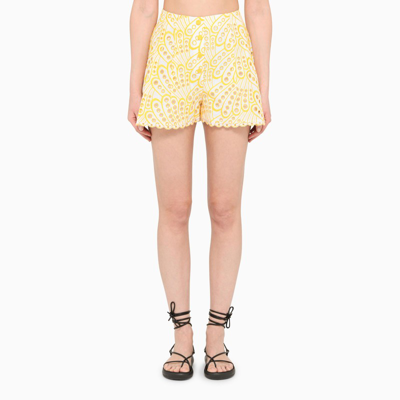 Charo Ruiz Gabrielle Broderie Anglaise Cotton-blend Shorts In Yellow