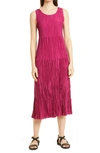 EILEEN FISHER TIERED PLEATED SILK MIDI DRESS