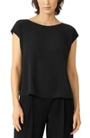 Eileen Fisher Petite Bateau Neck Gathered Boxy Top In Black