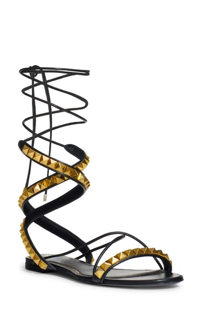 Valentino Garavani No Limit Rockstud Ankle-wrap Flat Sandals In Black