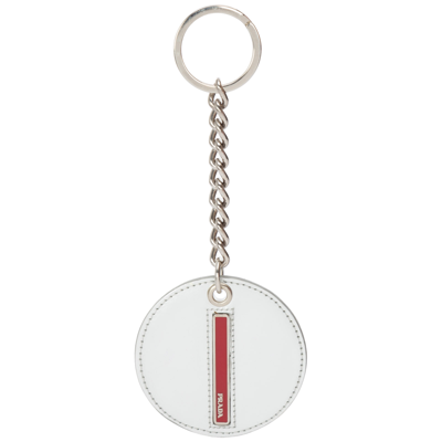 Prada Men's Genuine Leather Keychain Keyring Holder  Gift   Luna Rossa In Silver