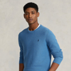 Ralph Lauren Mesh-knit Cotton Crewneck Sweater In Withdraw Blue Heather