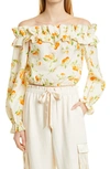 Cami Nyc Cala Orange Ruffle Off The Shoulder Linen Blouse In Orange Orchard