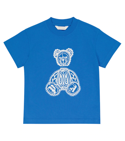 Palm Angels Kids' T-shirt With Teddy Print In Gnawed Blue