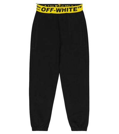 Off-white Kids' Logo Cotton Jersey Sweatpants In Black Yellow