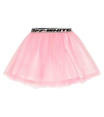Off-white Kids' Logo刺绣芭蕾半身裙 In Pink