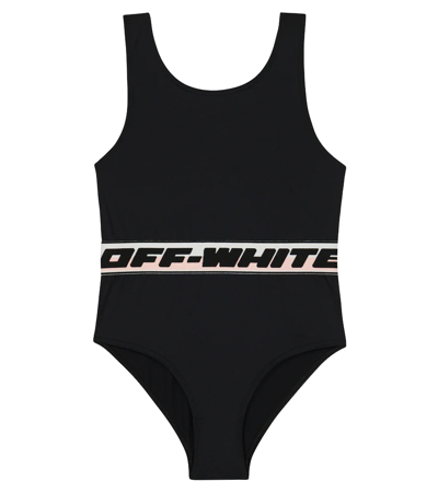 Off-white Kids Black Logo Band One-piece Swimsuit