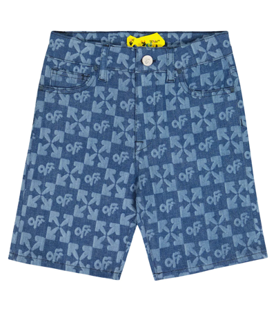 Off-white Kids' Denim Logo Shorts (4-12 Years) In Light Blue