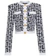 BALMAIN MONOGRAM WOOL-BLEND CROPPED JACKET