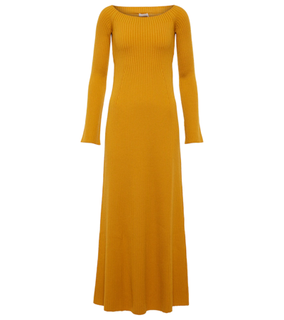 Chloé Off-the-shoulder Ribbed Wool And Cashmere-blend Maxi Dress In Sunlight Yellow