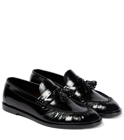 The Row Calfskin Tassel Boyfriend Loafers In Black