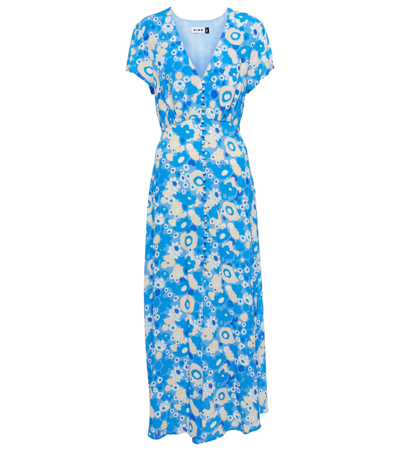 Rixo London Floral Crêpe Midi Dress In Blue Scandi