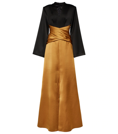 Rasario Bicolor Satin Gown In Black/gold