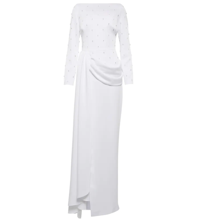 Rasario Embellished Satin Gown In White