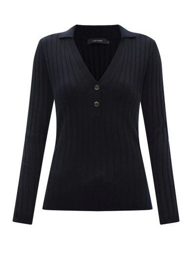 Lisa Yang Faya Ribbed Cashmere Polo Top In Black