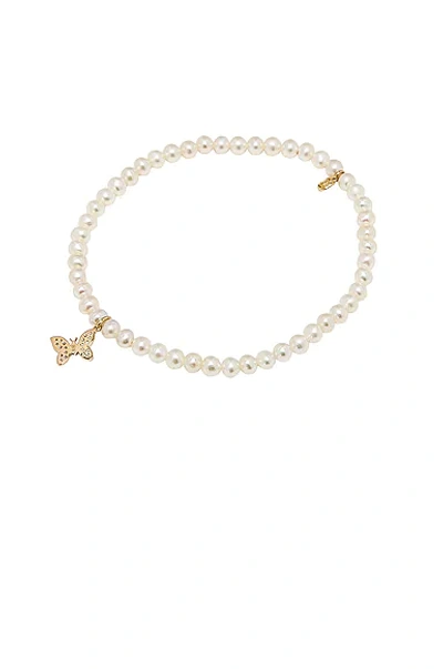 Sydney Evan 14k Yellow Gold, 2mm Rice Pearl & Diamond Tiny Butterfly Charm Bracelet In White
