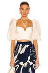 Johanna Ortiz Garua Gathered Puff-sleeve Crop Top - Bci Cotton In Ecru