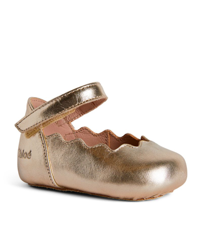 Chloé Babies' Leather Lauren Mary Janes In Gold