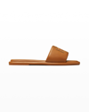 Tory Burch Double T Leather Medallion Slide Sandals In Bourbon Miele Go