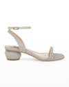 Badgley Mischka Tarika Crystal Ankle-strap Sandals In Platinum