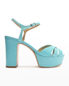 Schutz Keefa Leather Ankle-strap Platform Sandals In River Acqua