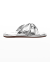 Jslides Yaya Crisscross Leather Flat Sandals In Silver