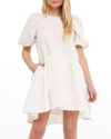 English Factory Back-tie Jacquard Puff-sleeve Mini Dress In White