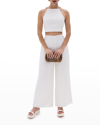 Cult Gaia Joey Cropped Open-back Chain-embellished Linen-blend Top In Off White