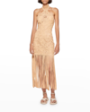 Simkhai Alisa Yarn Cutout Embroidered Fringe Midi Dress In Rattan