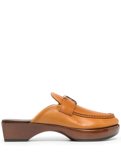 Tod's Logo-plaque Leather Mules In Braun