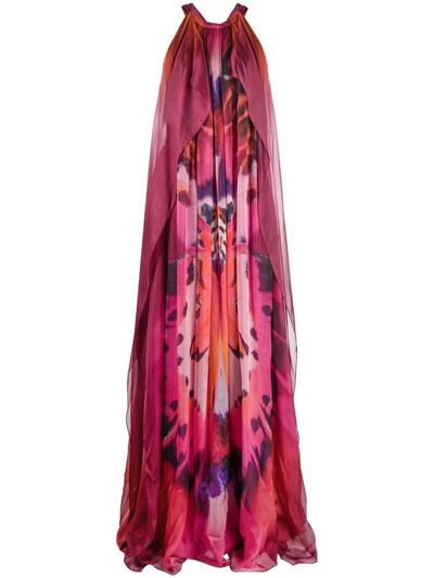 Alberta Ferretti Abstract Print Halterneck Maxi Dress In Multicolor