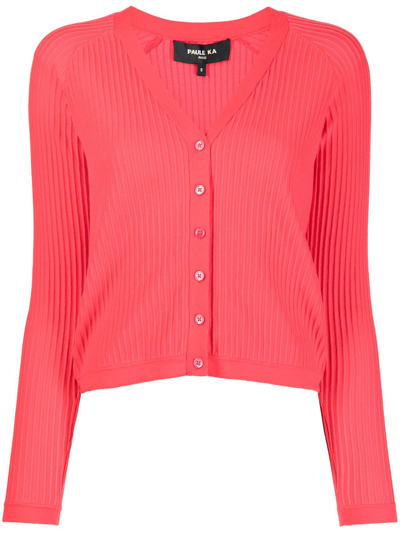 Paule Ka V-neck Knit Cardigan In Rot