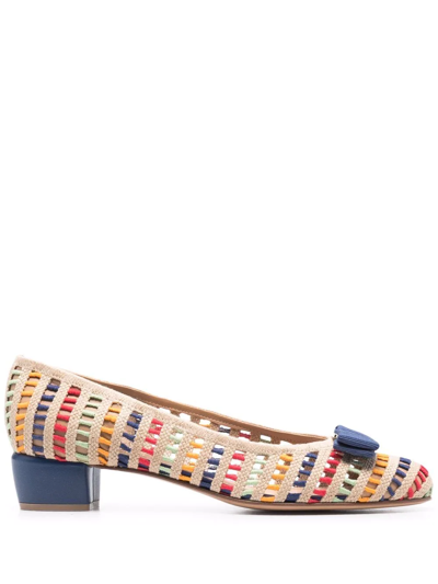 Ferragamo Vara Woven Ballerinas In Multicolor