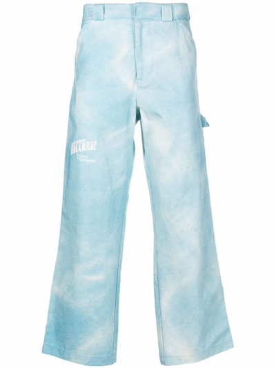 Msftsrep Acid-wash Flared Trousers In Sky Blue