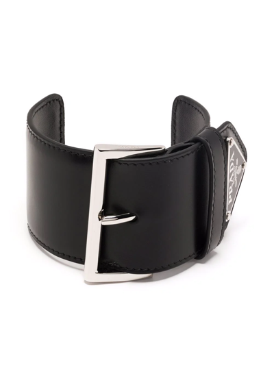 Prada Black Logo Leather Arm Cuff