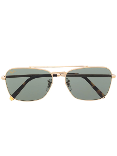 Ray Ban Rectangle Frame Sunglasses In Gold