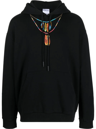 Marcelo Burlon County Of Milan Black Feathers Necklace Over Cotton Hoodie In Multi