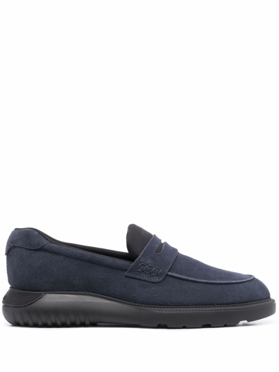Hogan Suede Penny Loafers In Blue