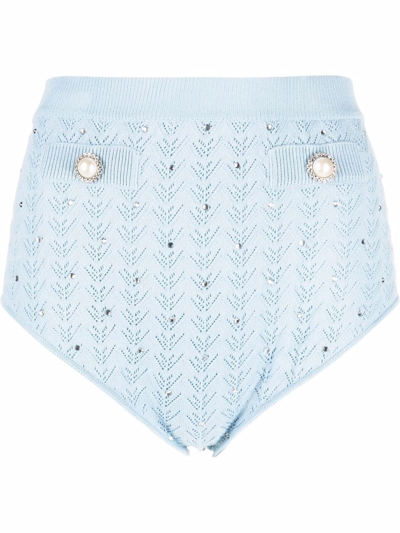 Alessandra Rich Crystal-embellished Hot Trousers In Light Blue