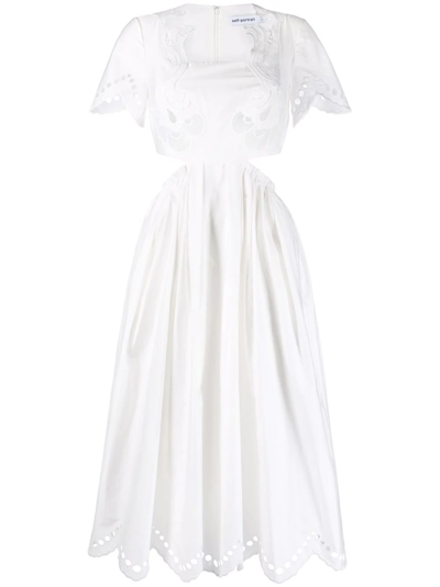 Self-portrait Cutout Broderie Anglaise Organic Cotton-poplin Midi Dress In White