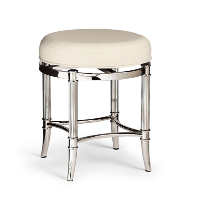 Frontgate Bailey Swivel Vanity Stool In Chrome With Grey Faux Leather