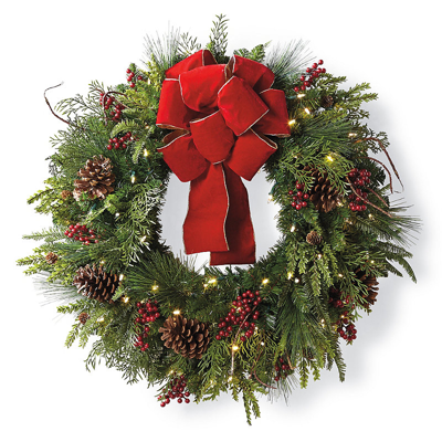 Frontgate Christmas Cheer Cordless Wreath With Red Bow