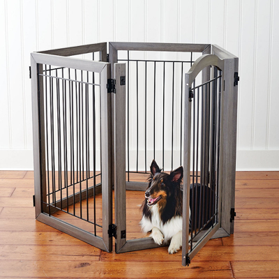 Frontgate Luxury Six-panel Hardwood Pet Gate To Crate In Distressed Grey