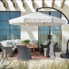 Frontgate 11' Cantilever Round Side Mount Umbrella With Base In Black,vanilla