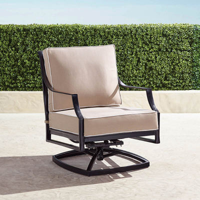 Frontgate Grayson Swivel Lounge Chair With Cushions In Black Finish