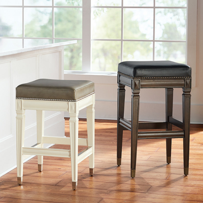 Frontgate Wexford Square Backless Bar & Counter Stool In Creme Linen,indigo Counter Height