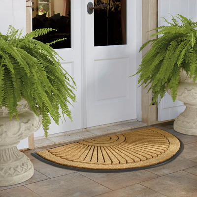 Frontgate Sunburst Half-round Coco Door Mat In Tan