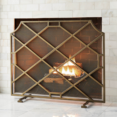 Frontgate Beckett Fireplace Screen In Antique Brass