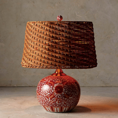 Frontgate Coral Ming Low Pot Table Lamp With Wicker Shade
