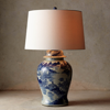 FRONTGATE BLUE AND WHITE MING TABLE LAMP WITH LINEN SHADE